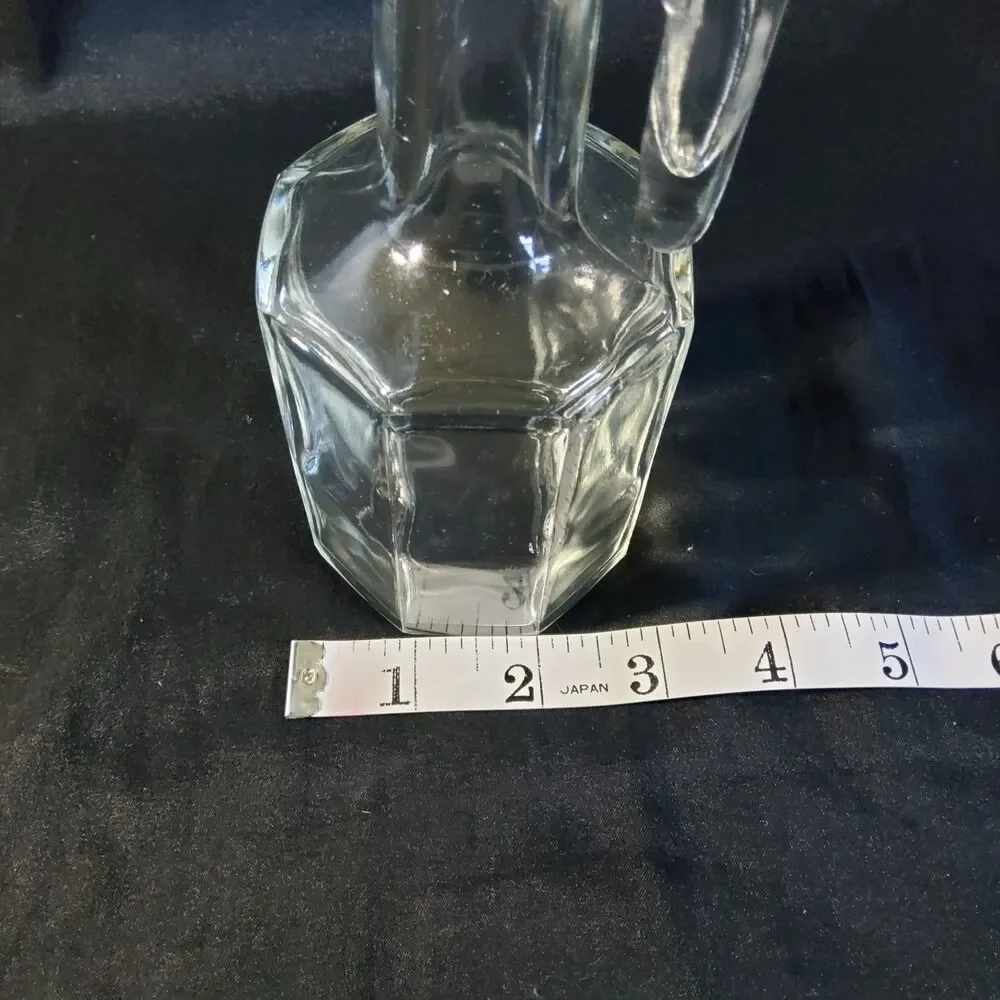Vintage Clear Glass Vinegar Oil Cruet Hexagon Base Handle Pour Spout *NO LID 7in